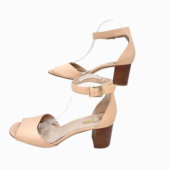 LOUISE ET CIE POUT NUDE PEBBLED LEATHER ANKLE STRAP BLOCK HEEL SANDALS - 11 - Picture 3 of 11